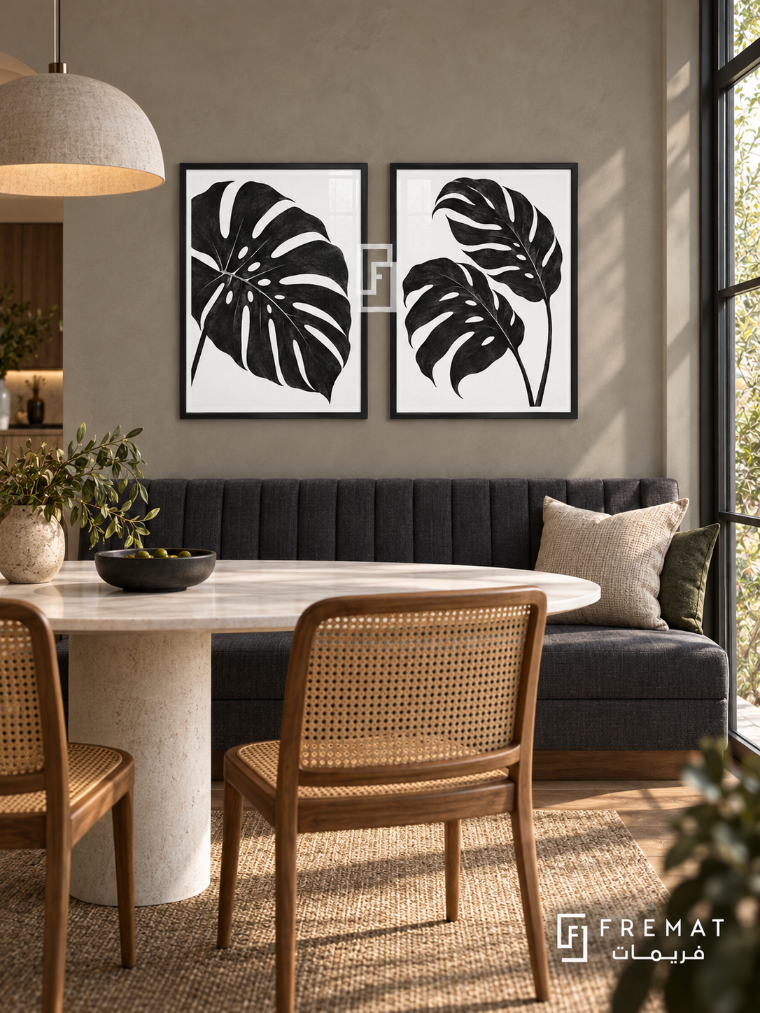 Botanical Rhythm — set of two black-and-white artworks in Black frames.