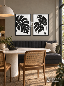 Botanical Rhythm — set of two black-and-white artworks in Black frames.