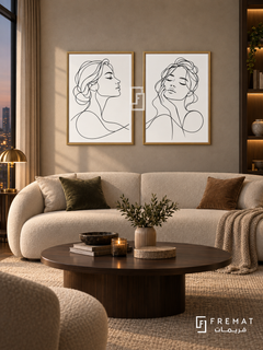 Continuous Connection — set of two black-and-white artworks in Gold frames.