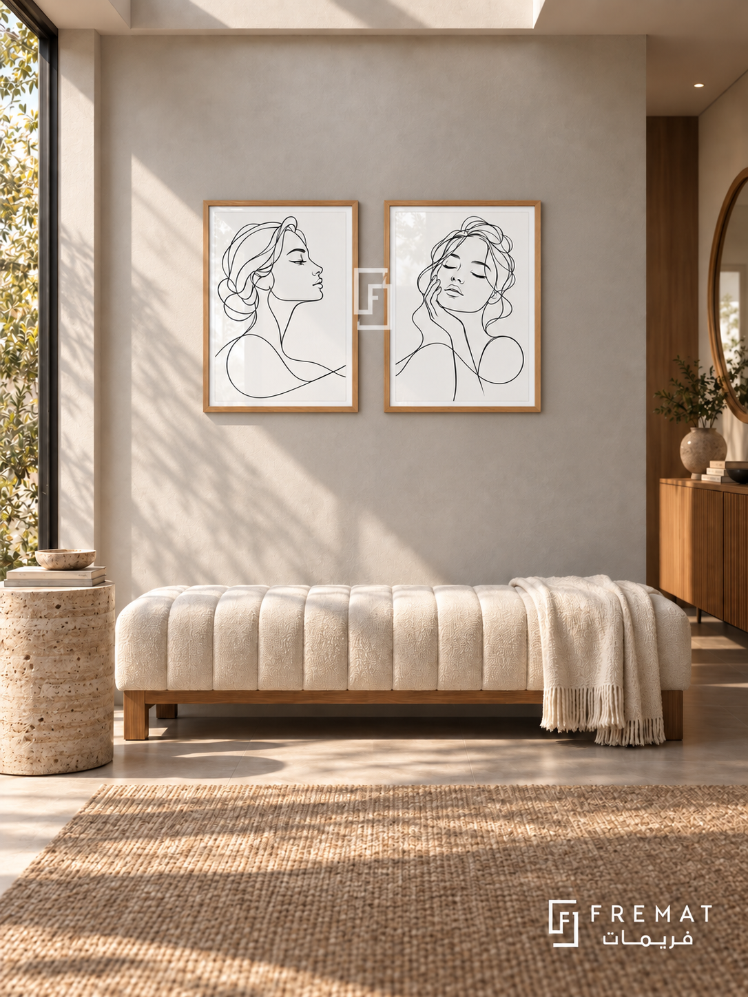 Continuous Connection — set of two black-and-white artworks in Wooden Texture frames.