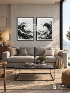 Ink Tide — set of two black-and-white artworks in Black frames.