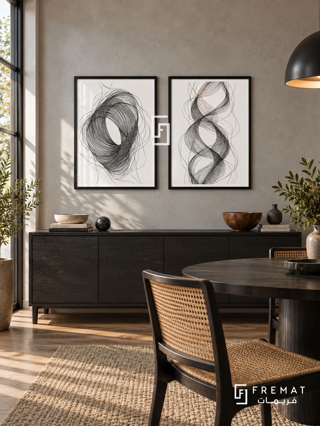 Woven Silence — set of two black-and-white artworks in Black frames.