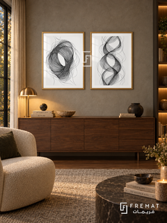 Woven Silence — set of two black-and-white artworks in Gold frames.