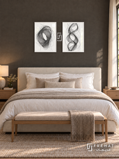 Woven Silence — set of two black-and-white artworks in White frames.