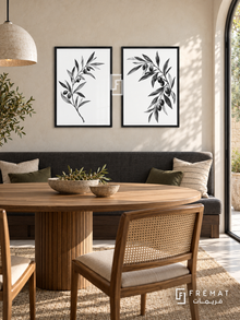 Olive Dialogue — set of two black-and-white artworks in Black frames.