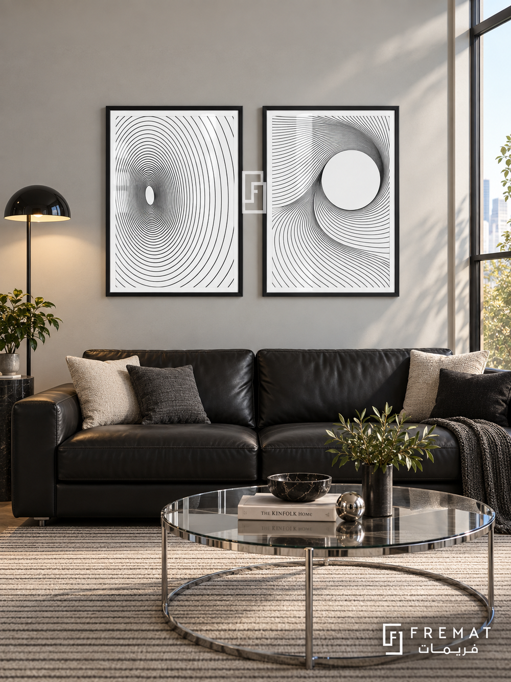 Circle Current — set of two black-and-white artworks in Black frames.