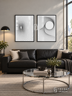 Circle Current — set of two black-and-white artworks in Black frames.