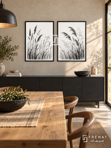 Wild Grass — set of two black-and-white artworks in Black frames.