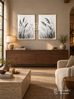 Wild Grass — set of two black-and-white artworks in Gold frames.