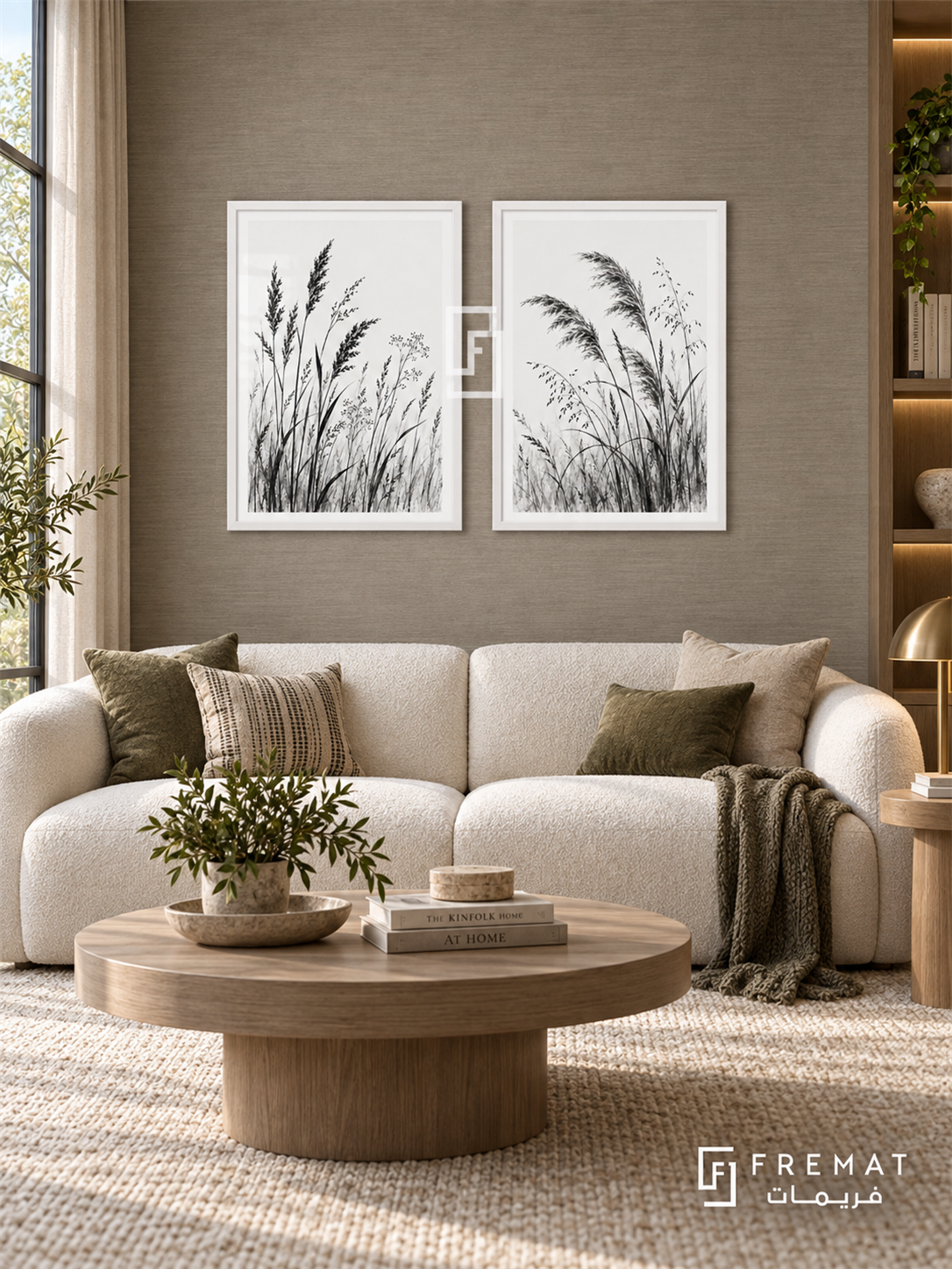 Wild Grass — set of two black-and-white artworks in White frames.