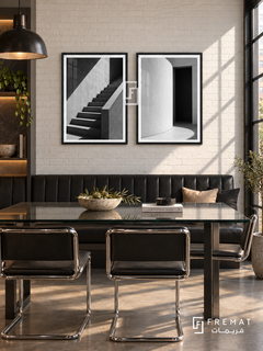 Urban Stillness — set of two black-and-white artworks in Black frames.