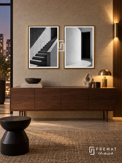 Urban Stillness — set of two black-and-white artworks in Gold frames.