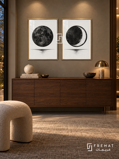Lunar Contrast — set of two black-and-white artworks in Gold frames.