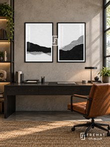 Torn Horizons — set of two black-and-white artworks in Black frames.