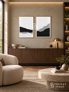 Torn Horizons — set of two black-and-white artworks in Gold frames.