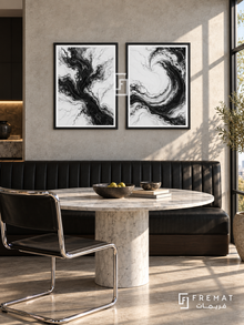 Fluid Marble — set of two black-and-white artworks in Black frames.
