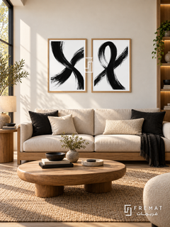 Intersecting Paths — set of two black-and-white artworks in Wooden Texture frames.