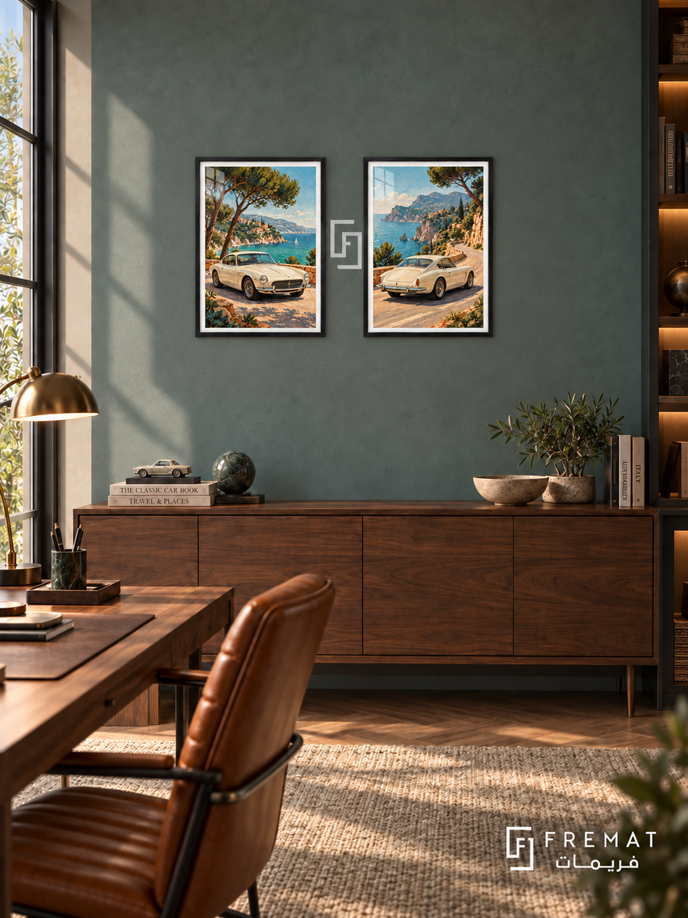 Riviera Coupe — set of two cars artworks in Black frames.