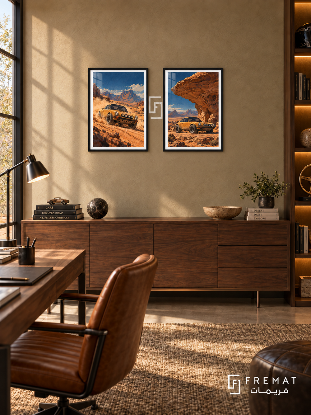 Desert Rally — set of two cars artworks in Black frames.