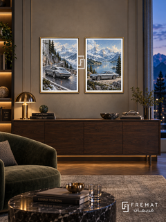Alpine Touring — set of two cars artworks in Gold frames.