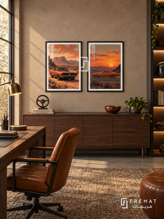 Sunset Muscle — set of two cars artworks in Black frames.