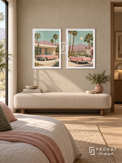 Palm Springs — set of two cars artworks in White frames.