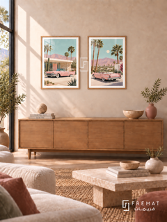 Palm Springs — set of two cars artworks in Wooden Texture frames.