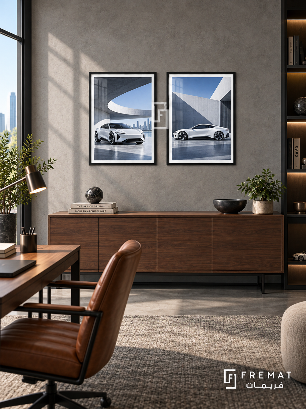 Urban Electric — set of two cars artworks in Black frames.