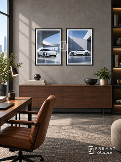 Urban Electric — set of two cars artworks in Black frames.
