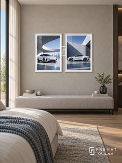 Urban Electric — set of two cars artworks in White frames.