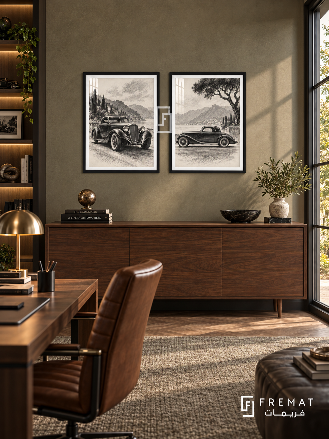 Monochrome Heritage — set of two cars artworks in Black frames.