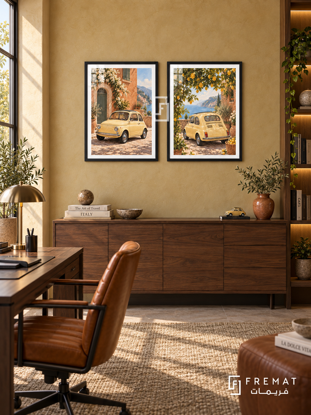 Italian Summer — set of two cars artworks in Black frames.