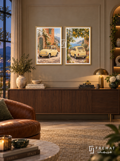 Italian Summer — set of two cars artworks in Gold frames.