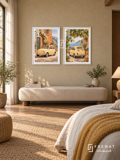 Italian Summer — set of two cars artworks in White frames.