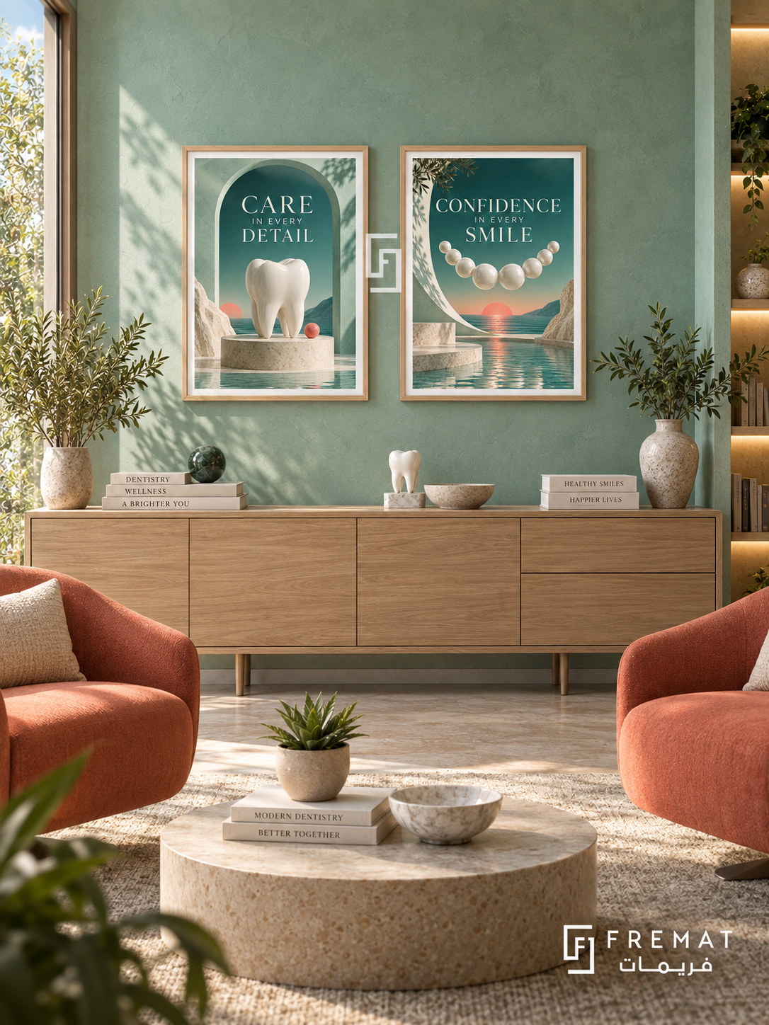 Dentistry — set of two commercial artworks in Wooden Texture frames.