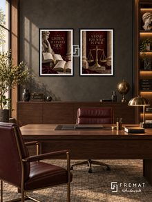 Law — set of two commercial artworks in Black frames.