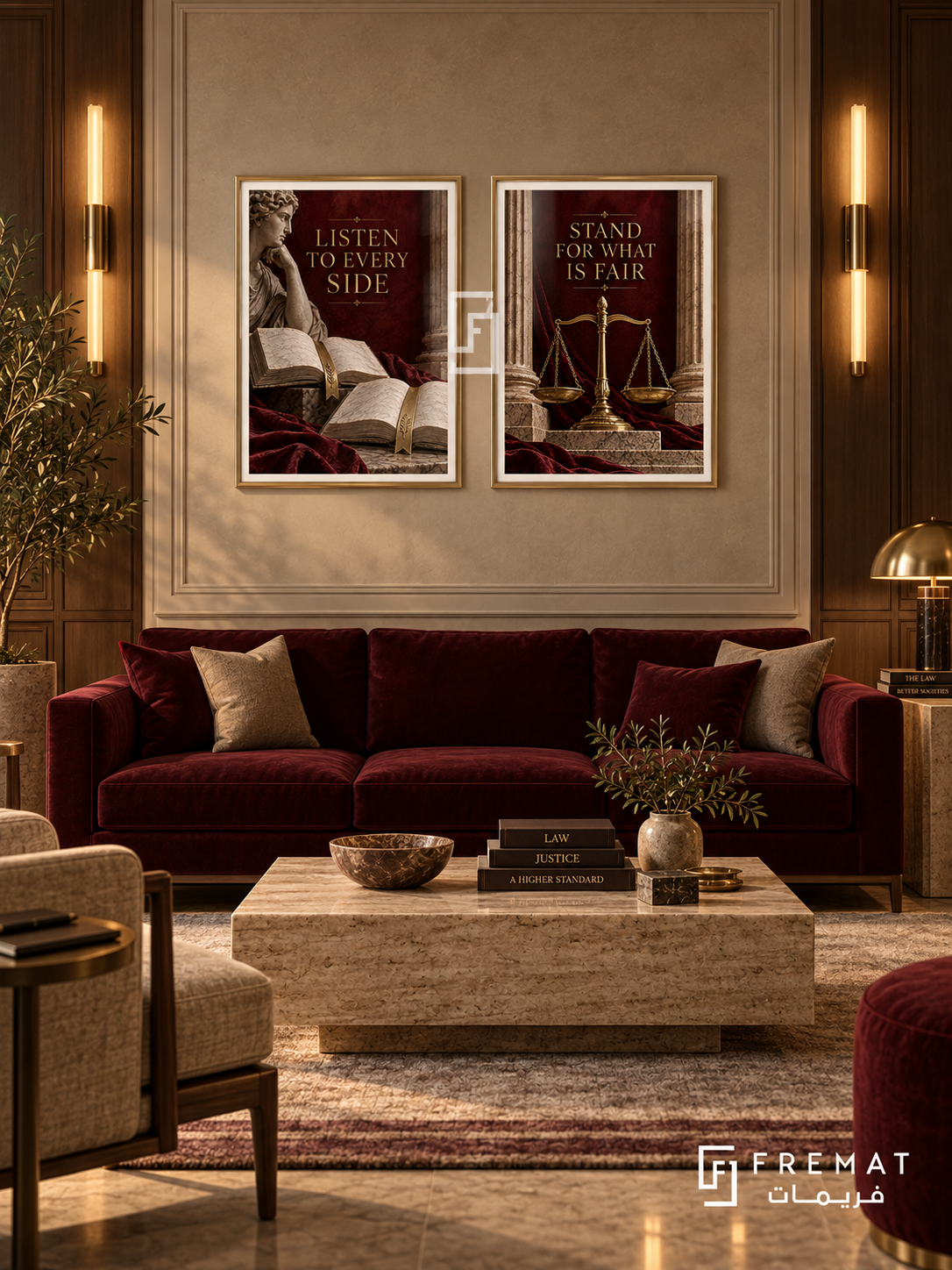 Law — set of two commercial artworks in Gold frames.