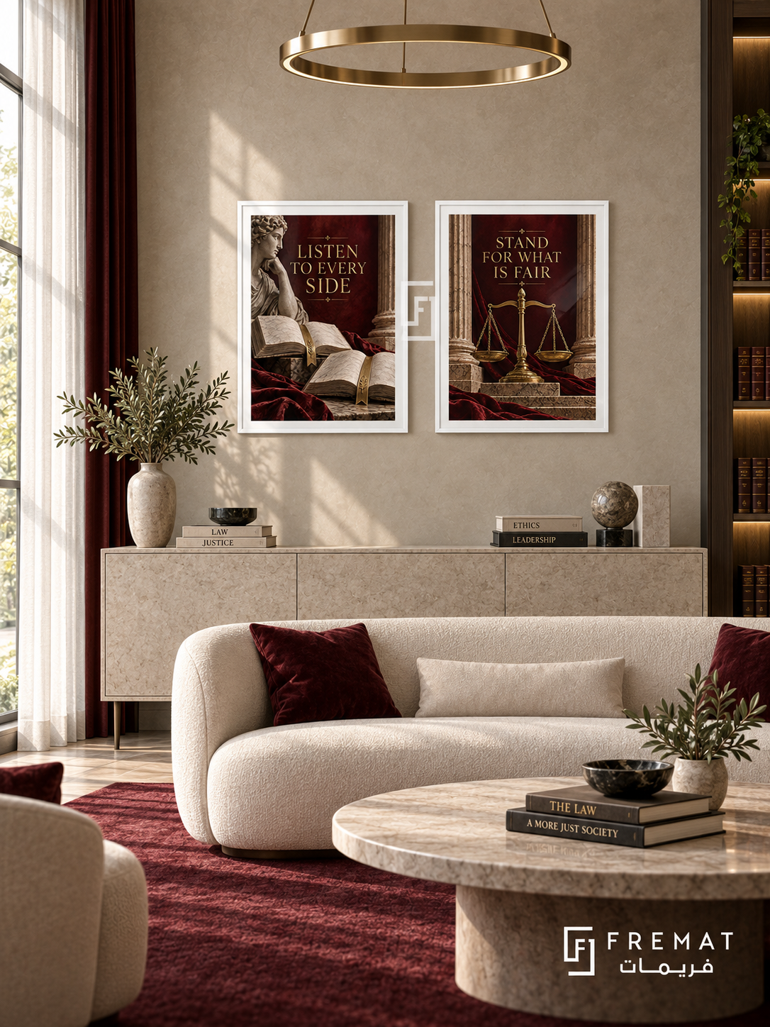 Law — set of two commercial artworks in White frames.