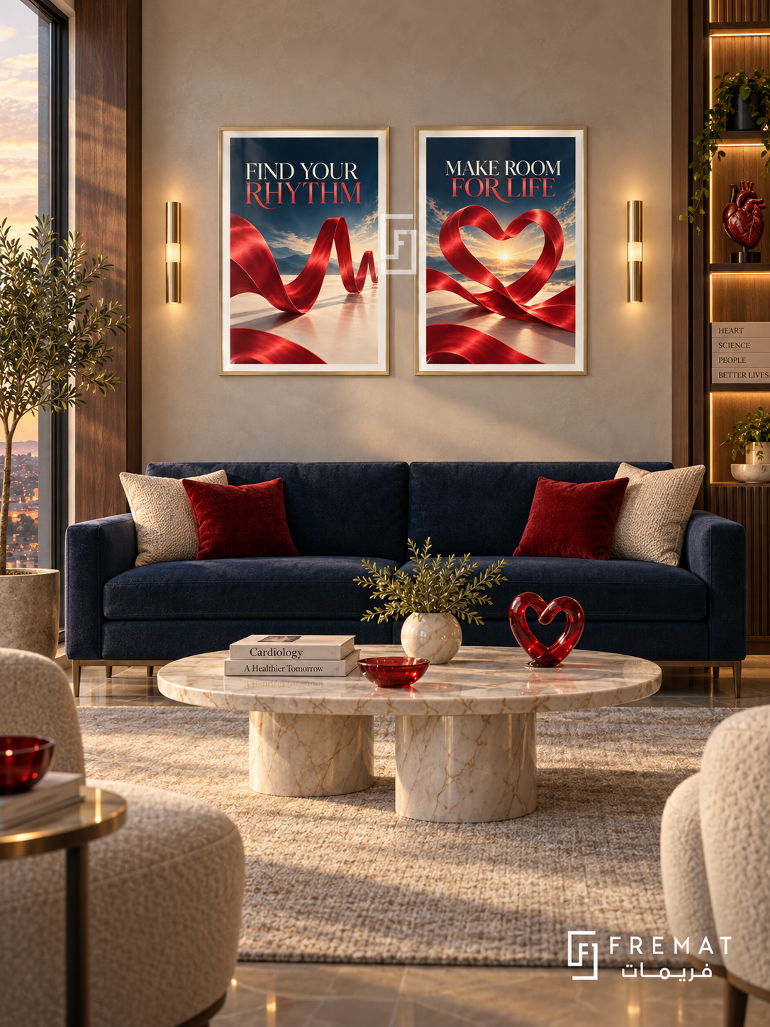Cardiology — set of two commercial artworks in Gold frames.