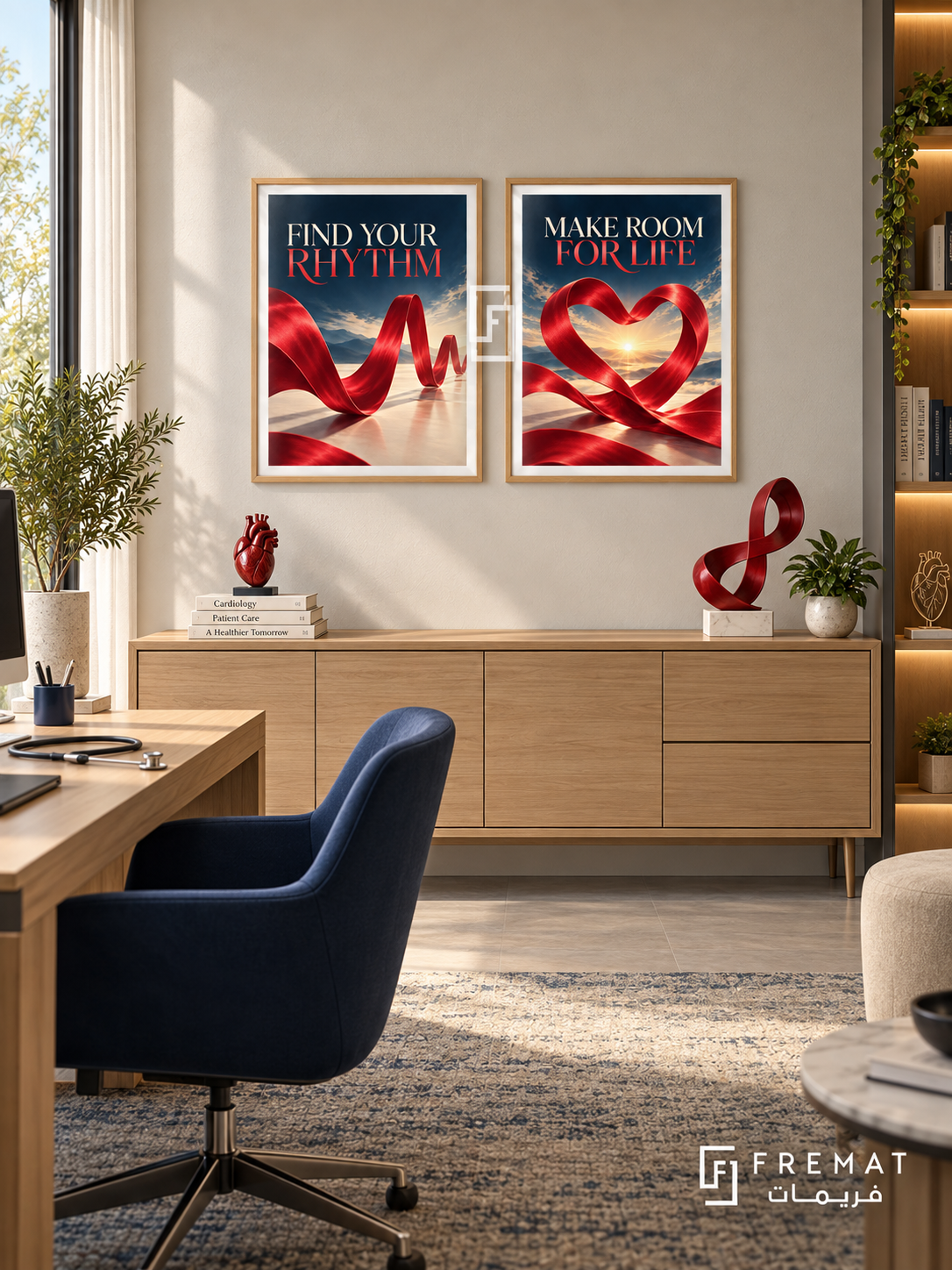 Cardiology — set of two commercial artworks in Wooden Texture frames.