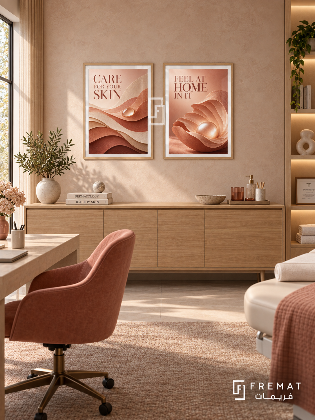Dermatology — set of two commercial artworks in Wooden Texture frames.