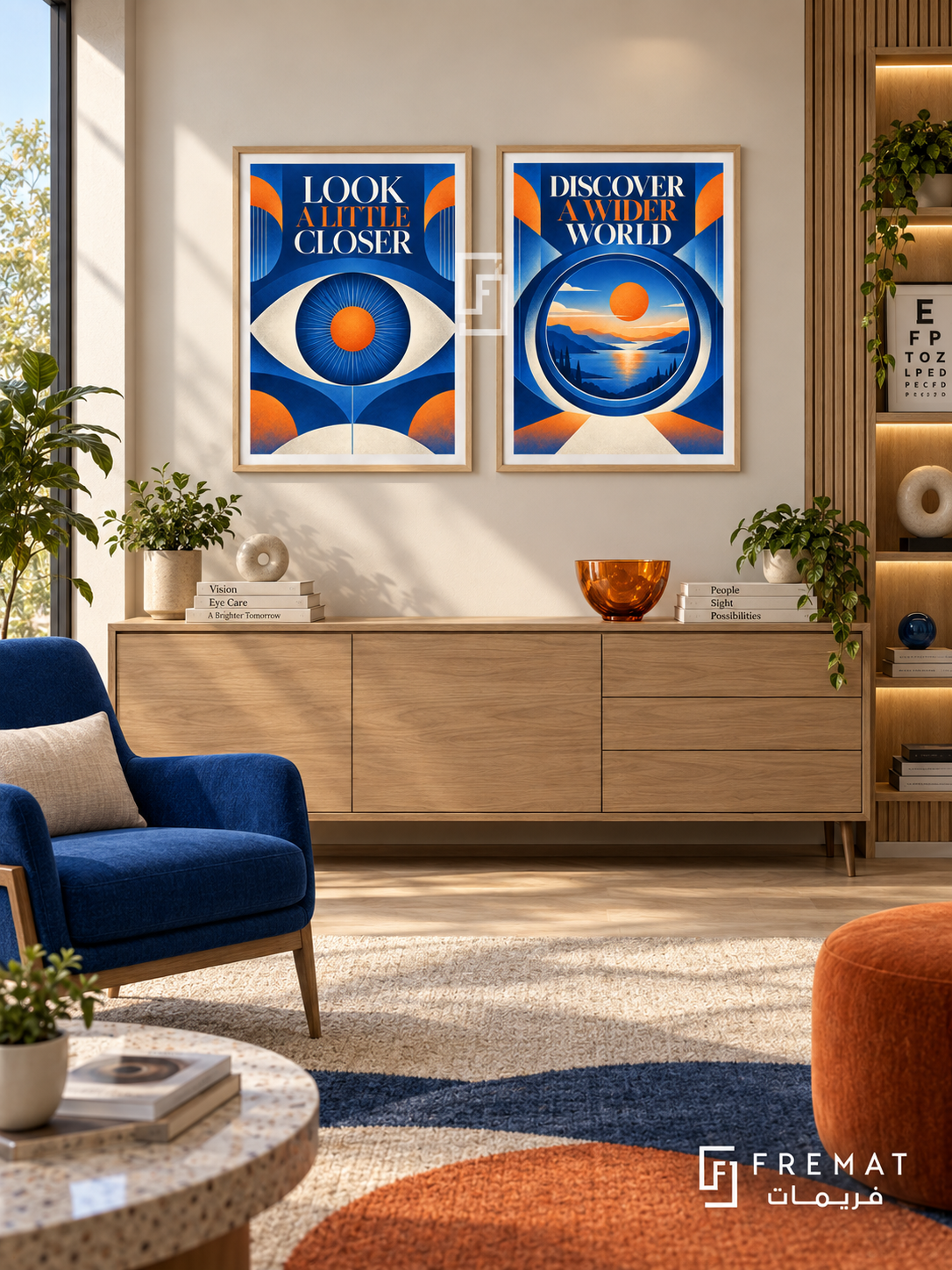 Eye Clinic — set of two commercial artworks in Wooden Texture frames.