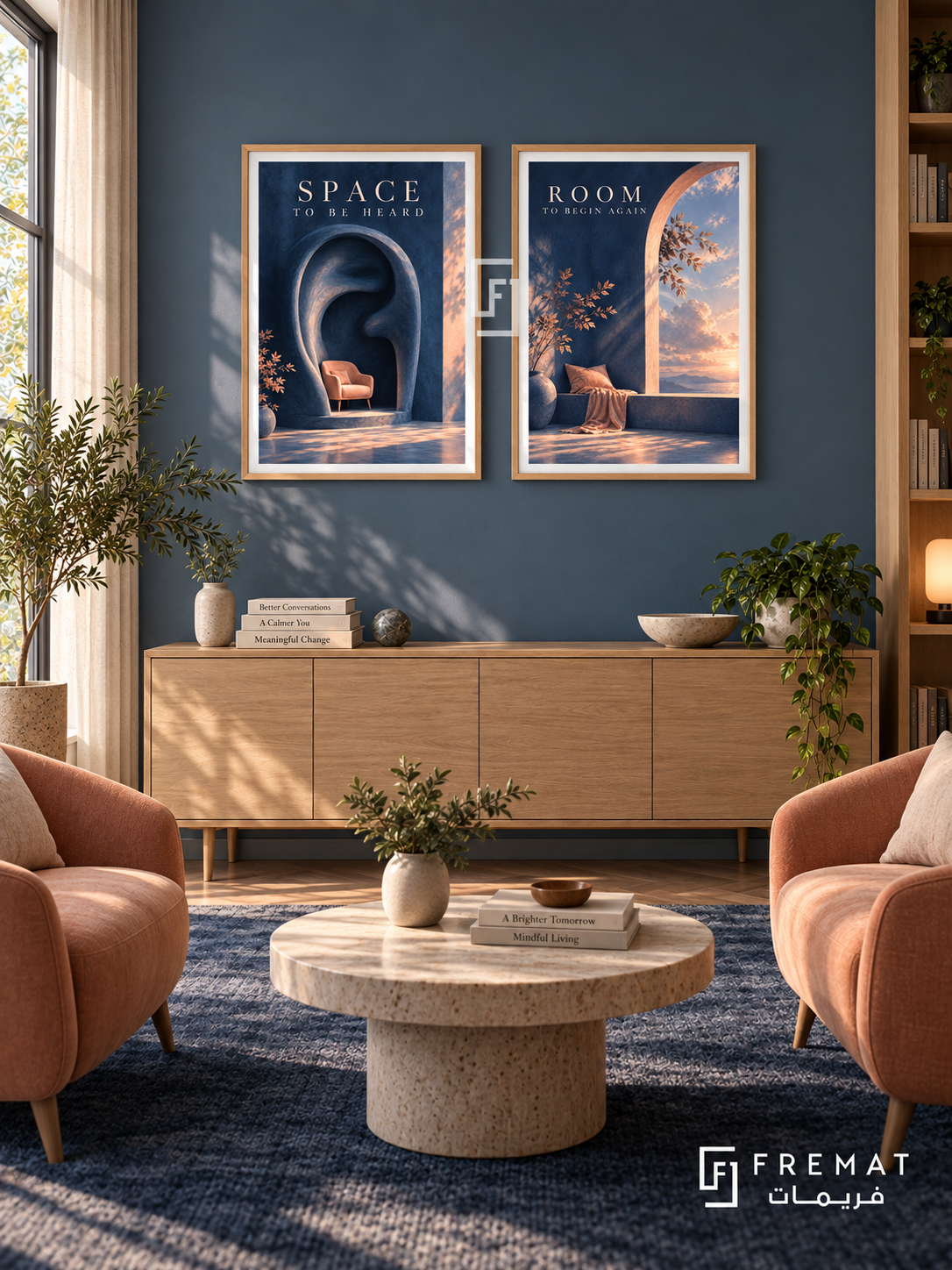 Counseling — set of two commercial artworks in Wooden Texture frames.