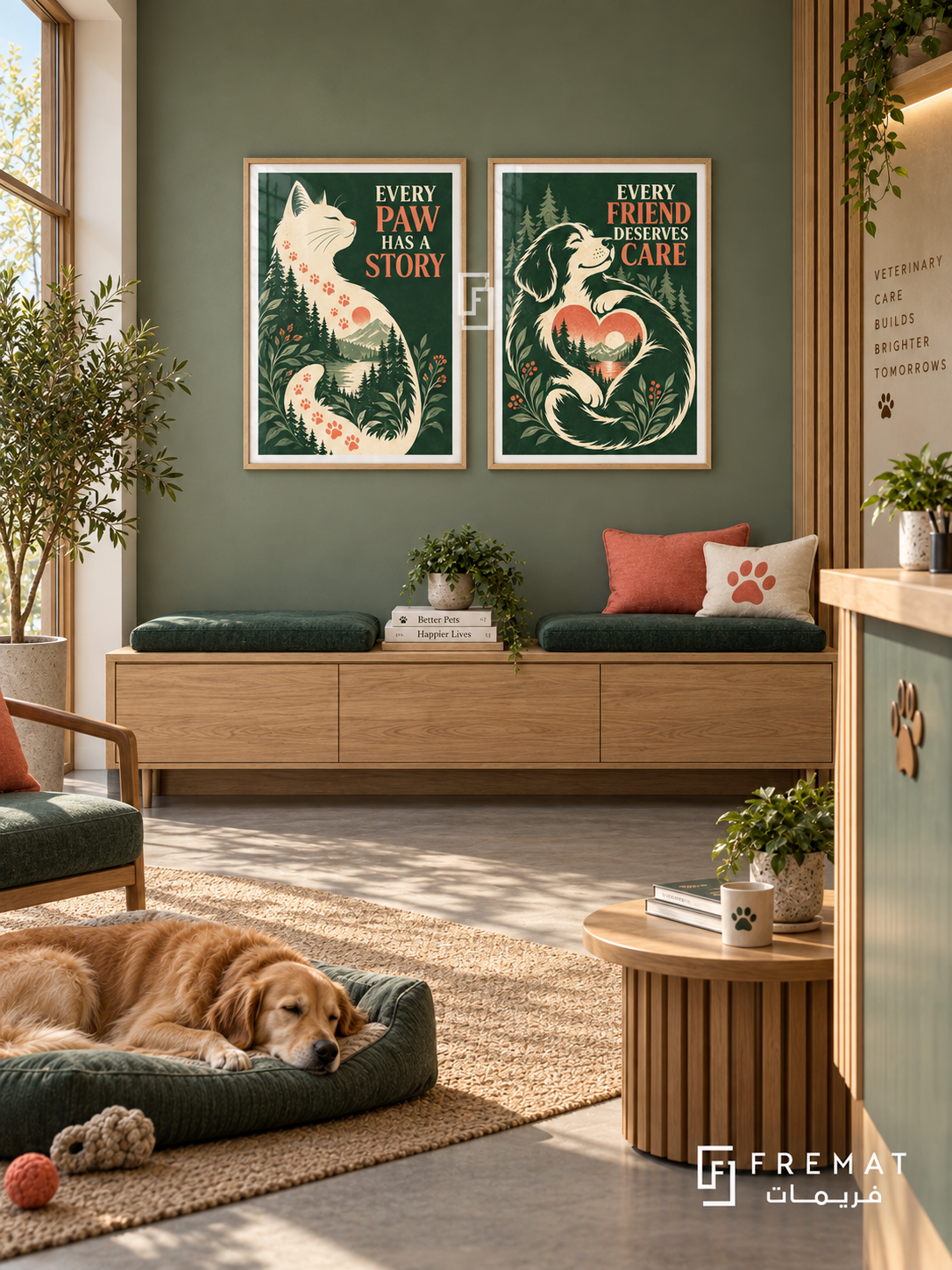 Veterinary — set of two commercial artworks in Wooden Texture frames.
