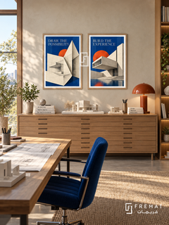 Architecture — set of two commercial artworks in Wooden Texture frames.