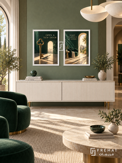Real Estate — set of two commercial artworks in White frames.