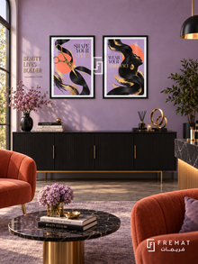 Salon — set of two commercial artworks in Black frames.