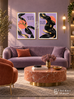 Salon — set of two commercial artworks in Gold frames.