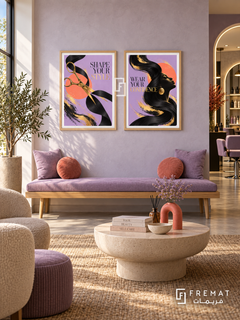 Salon — set of two commercial artworks in Wooden Texture frames.