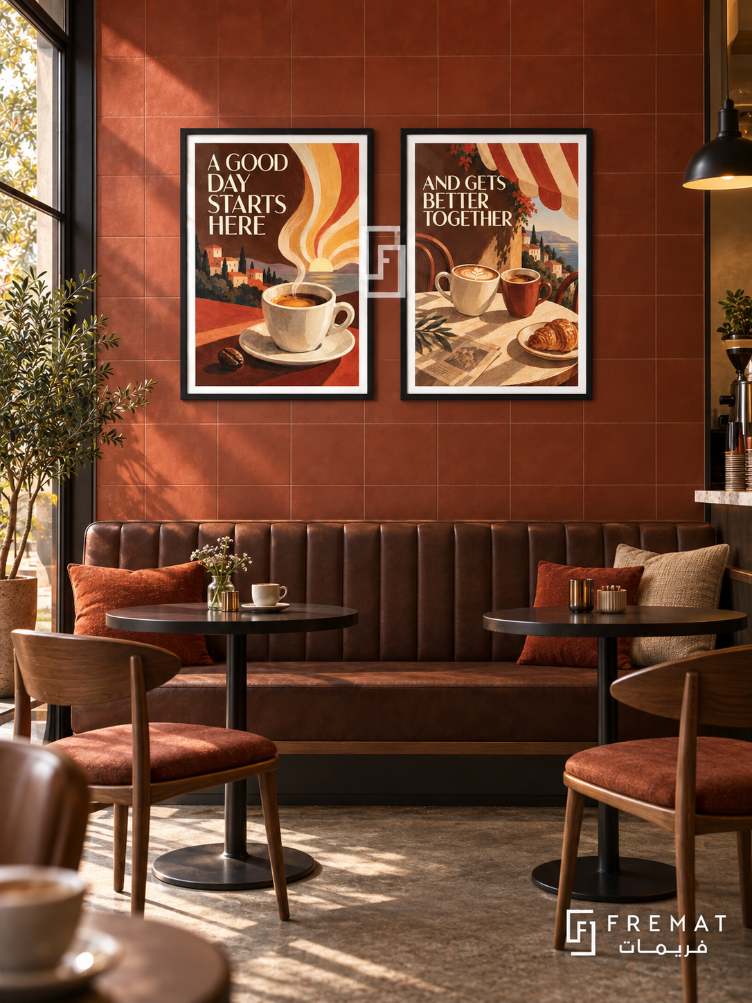 Cafe — set of two commercial artworks in Black frames.